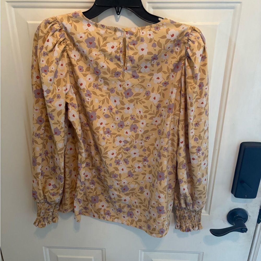 Anthropologie Pleione Puff Sleeve Blouse - Yellow Floral - Picture 4 of 5